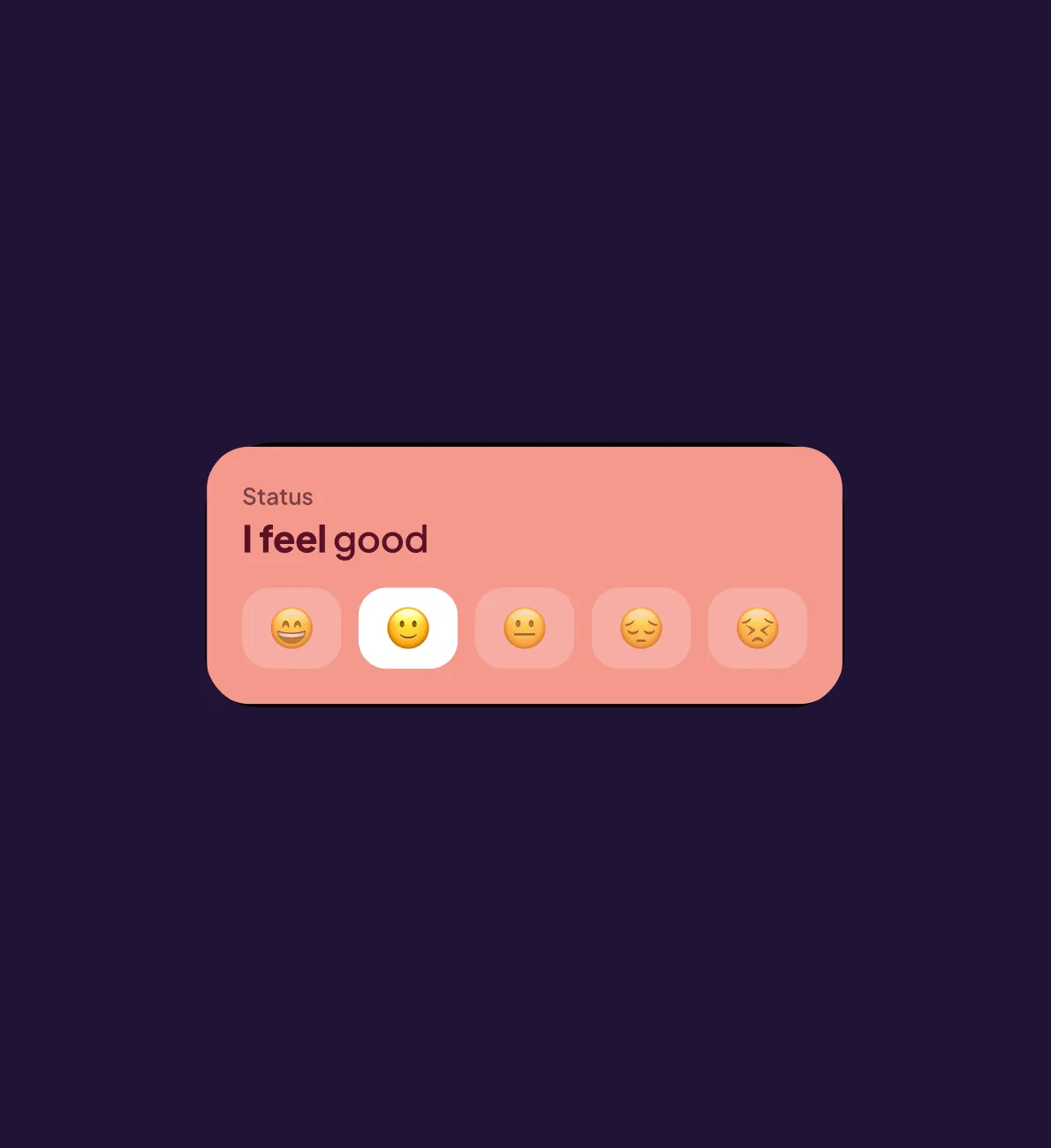 Daily mood check-in card reading “I feel good” with emoji options