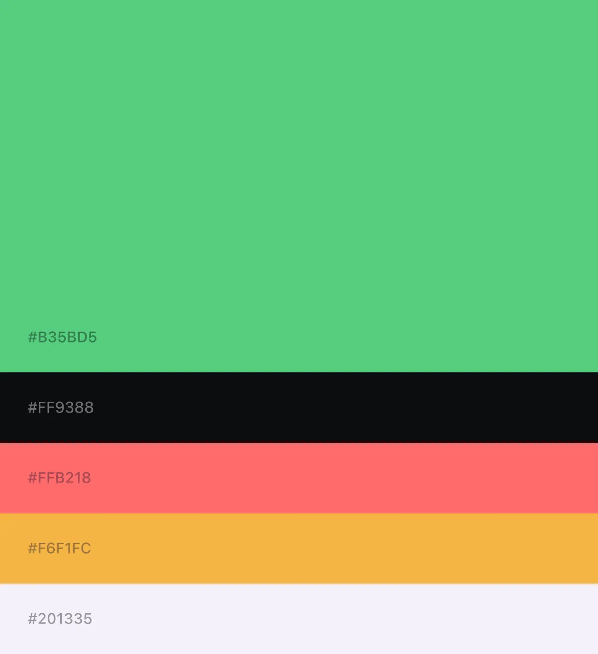Color palette swatches with hex values